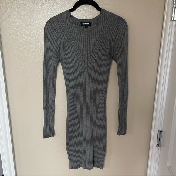 Express Dresses & Skirts - Express Long Sleeve Gray Ribbed Dress